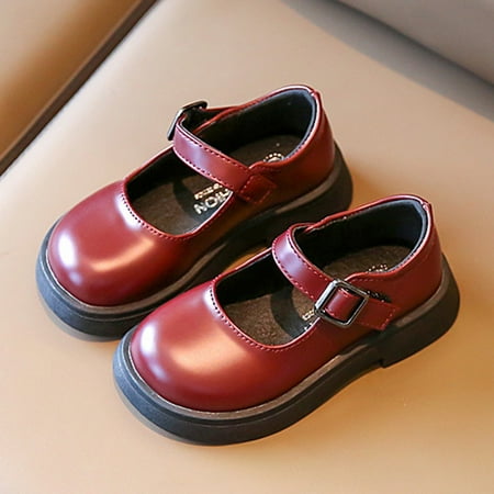 

nsendm Fashion Spring Summer Children Casual Shoes Girls Thick Sole Slip On Buckle Comfortable Solid Color Dress Shoes Buckle Red 4 Years