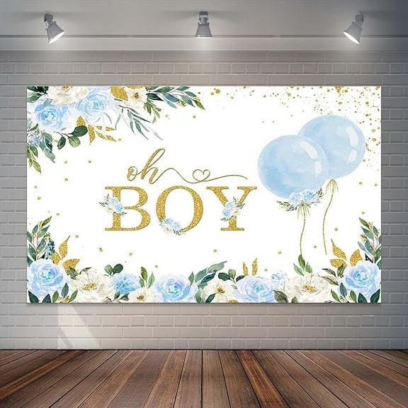 Oh Boy Baby Shower Backdrop Watercolor Blue Floral Baby Shower Background Botanical Eucalyptus Blue Balloon Baby Shower Party Decorations Banner Photo Booth Props (8x4ft)