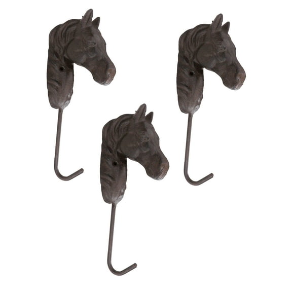 Pack Of 3 Cast Iron Rustic Western Country Horse Coat Keys Wall Hanging Hook