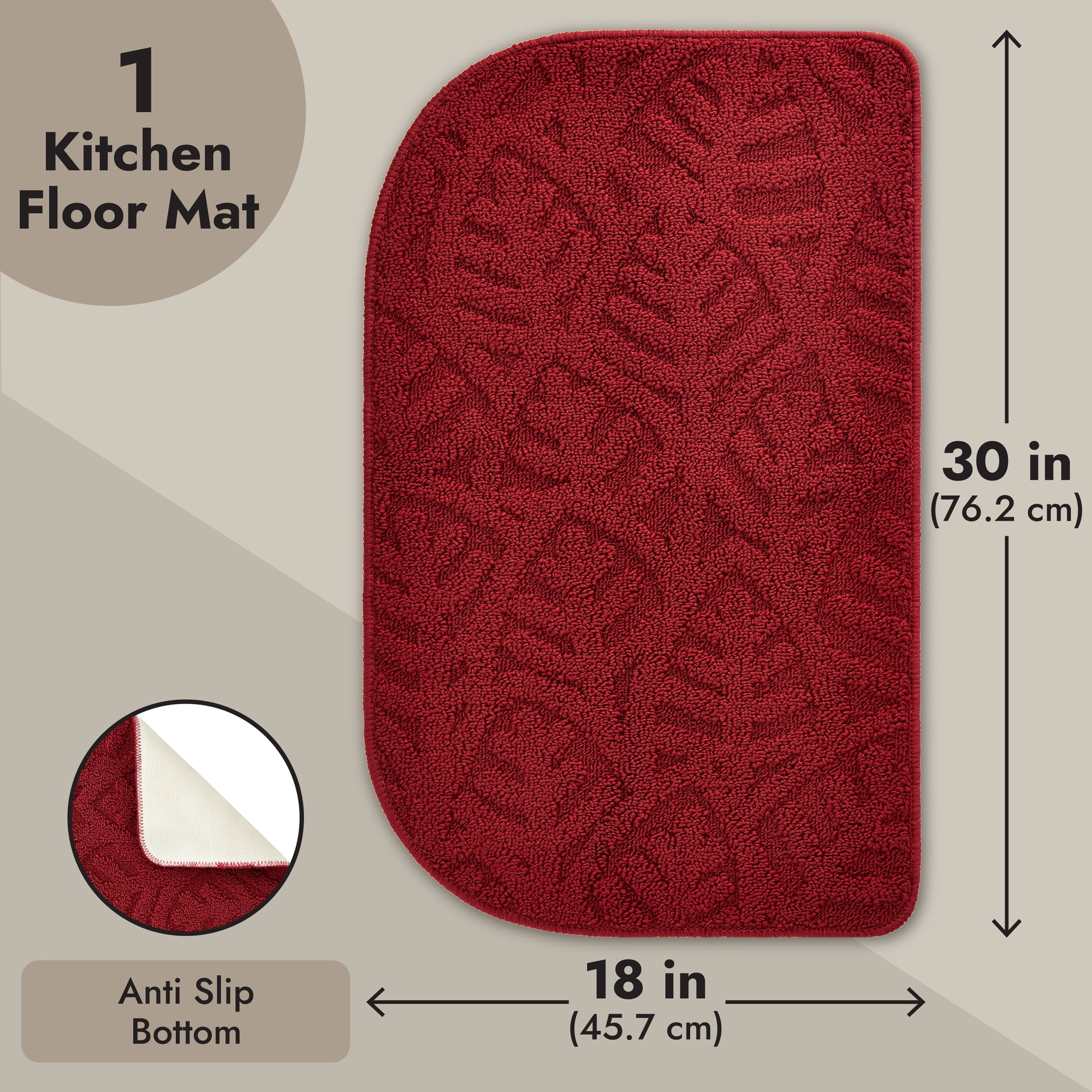 40*120 & 40*60 Cm, Kitchen Mat,Anti Slip, Red, Rubber, Standard