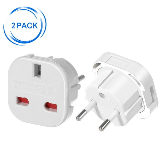 Strhowill 2 pcs UK to EU Travel Converter,UK 3-Pin To  European 2-Pin Grounded Travel Adapter Plug，EU 2 Cylindrical plug to UK 3 holes socket AC Power Charger Adapter