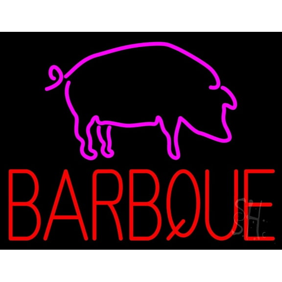 Barbque Pig Logo LED Neon Sign 15 x 19 - inches, Clear Edge Cut Acrylic Backing, with Dimmer - Bright and Premium built indoor LED Neon Sign for restaurant window and interior decor.