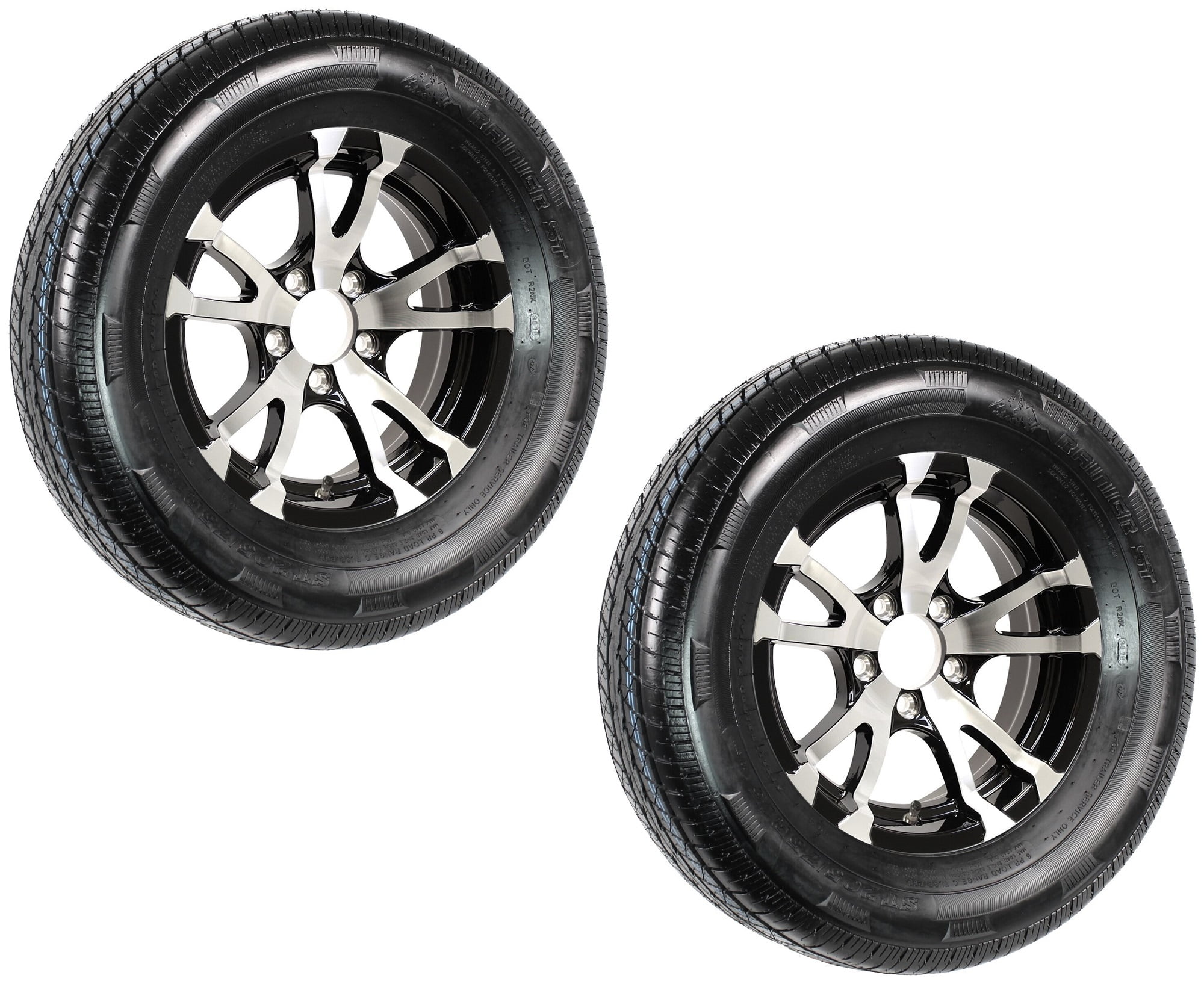 2-Pack Radial Trailer Tires ST205/75R14 LRC 5 Lug Black Wheel T07 Aluminum Rim 