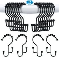 Shower Curtain Hooks Rings, Rustproof Premium Stainless Steel Glide Shower Hook, 12pk Stepped Double Hook for Bathroom Shower Rods Curtains, Brushed Matte Black Finish