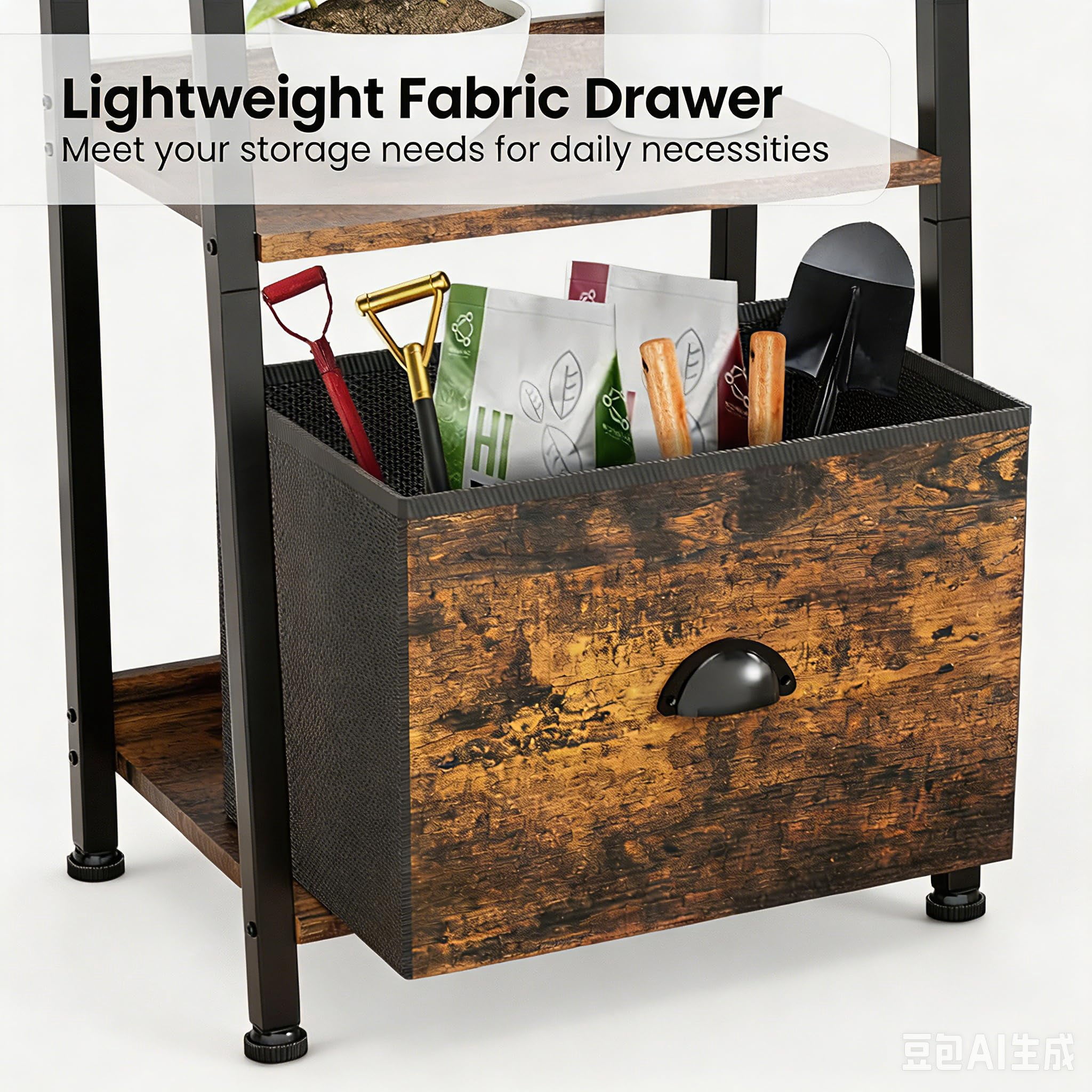 3 Tier Ladder Shelf with Removable Drawer, Bookshelf Bookcase Storage Rack Organizer, Freestanding Storage Shelf for Living Room, Home Office, Bedroom, Brown