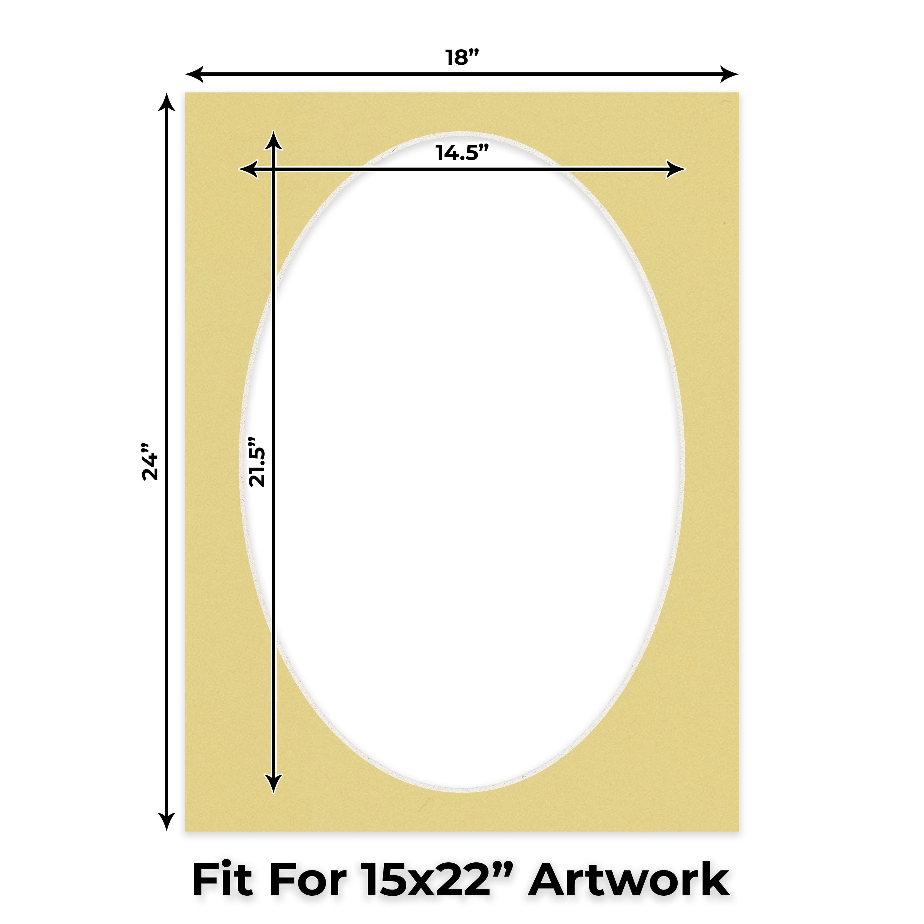 Soft Yellow Picture Frame Mat for 18x24 Frames - Oval Opening for 15x22 Photos - 1 Mat