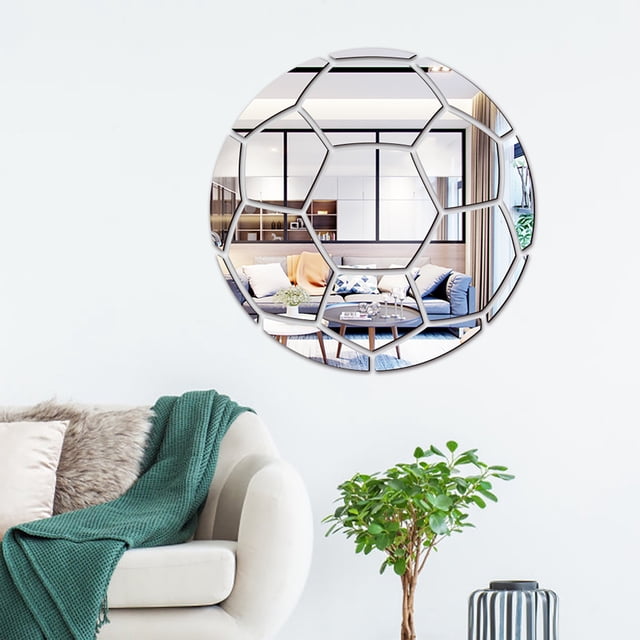 1 Set 3D Sticker Shiny Removable Football Basketball Tennis Patterns Self-adhesive Wall Acrylic Mirror Decals Home Decoration