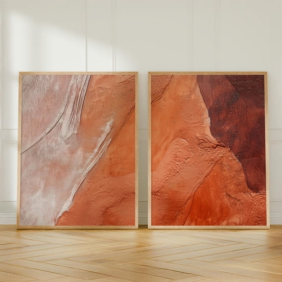 UNFFRAMED Textured Wall Art Set Terracotta Posters, Modern Abstract Decor, Earthy For Home Styling Set 2 Prints 8x12