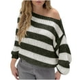 thumbnail image 2 of Suéter de mujer, estilo holgado, a rayas, de manga larga y cuello redondo, de punto, blusa, 2 of 7