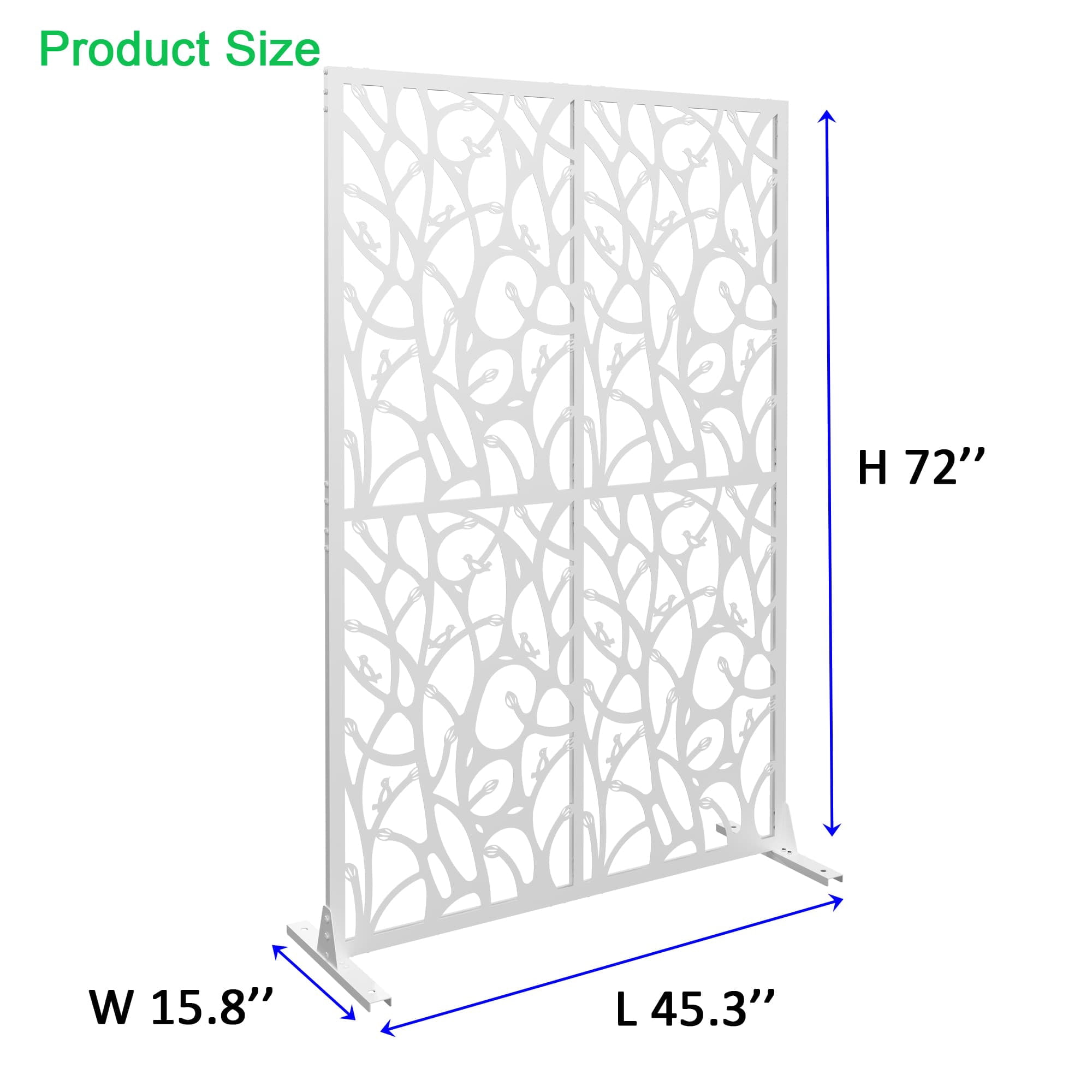 MAYEERTY Metal Privacy Screens W3.8Ft X H6Ft Outdoor Indoor Divider Free Standing Decorative White Bird Shape Balcony Patio Garden