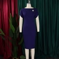 thumbnail image 3 of AURA Plus Size Bodycon Midi Dress High Waist Round Neck Short Sleeve Elegant Office Dress with Brooch Zipper, 3 of 9
