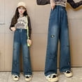 thumbnail image 5 of Jeans for Girls Girls Bell Bottom Jeans Embroidered High Waisted Girls Wide Leg Pants with Pockets for Teen Girls 5-6 Years, 5 of 9