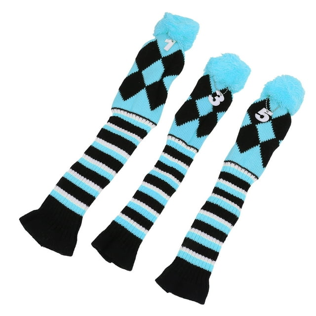 3PCS Stripes Knitted Golf Club Covers, Hand Made Protective Golf Club Headcovers with Pom Pom for Travel