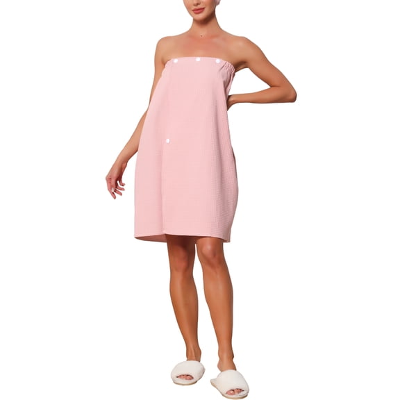 INSPIRE CHIC Women's Waffle Spa Wrap & Hair Towel Dress Body Wrap Robes Snap Closure Towelling Gym Shower Bathrobe One Size Pink