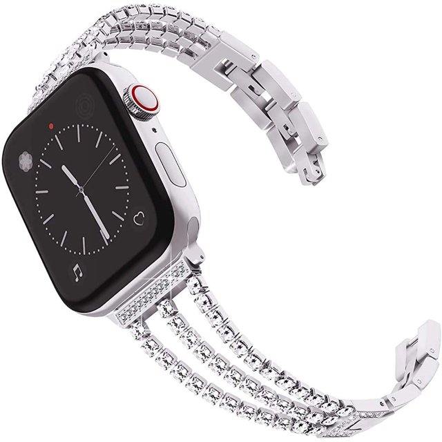 Compatible avec Apple Watch /6/5/4/3/2/1 Bracelet Diamant pour Femmes Remplacement pour Apple Watch Bracelets (Argent, 42/44mm)