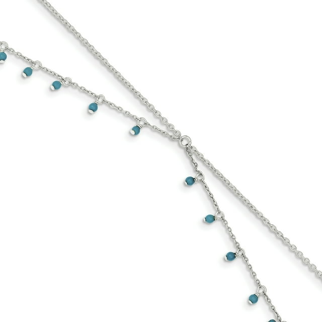 925 Sterling Silver Turquoise Beads Double Chain Anklet Ankle Bracelet