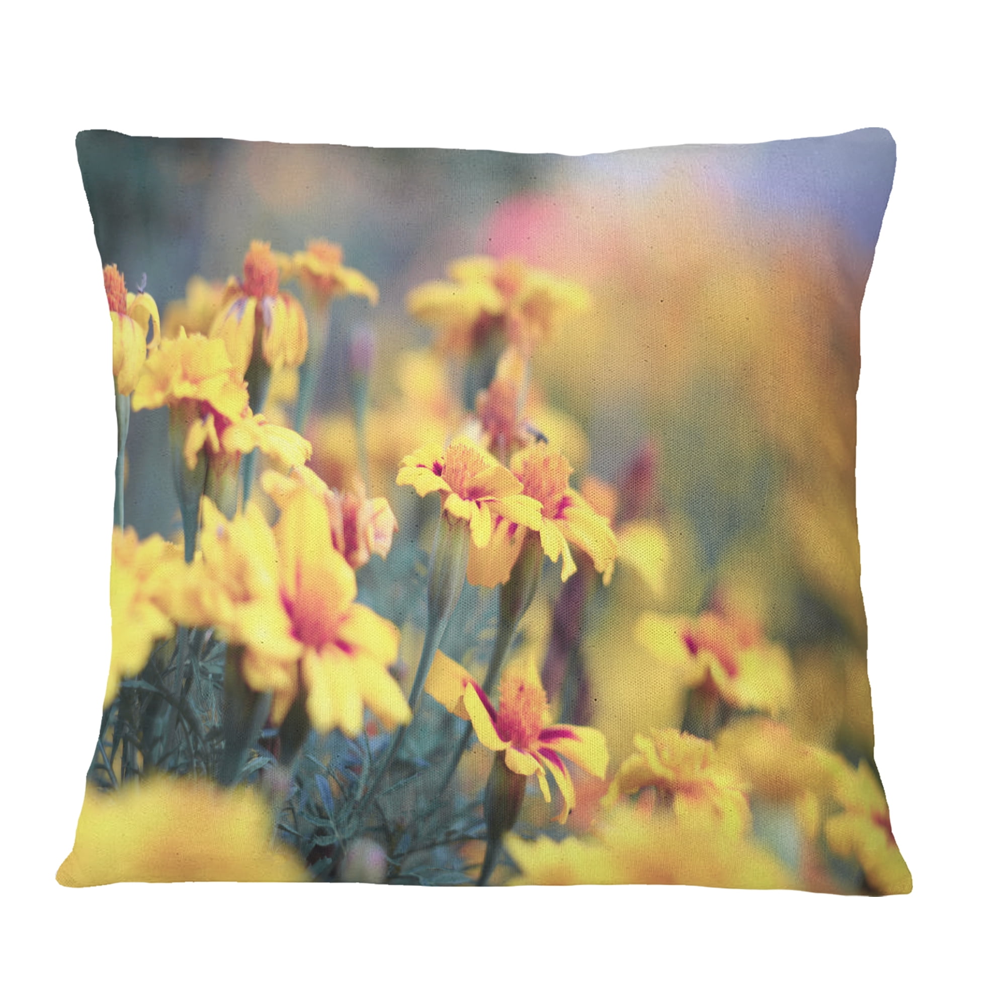 Designart 16" x 16" Yellow Floral Polyester Throw Pillow