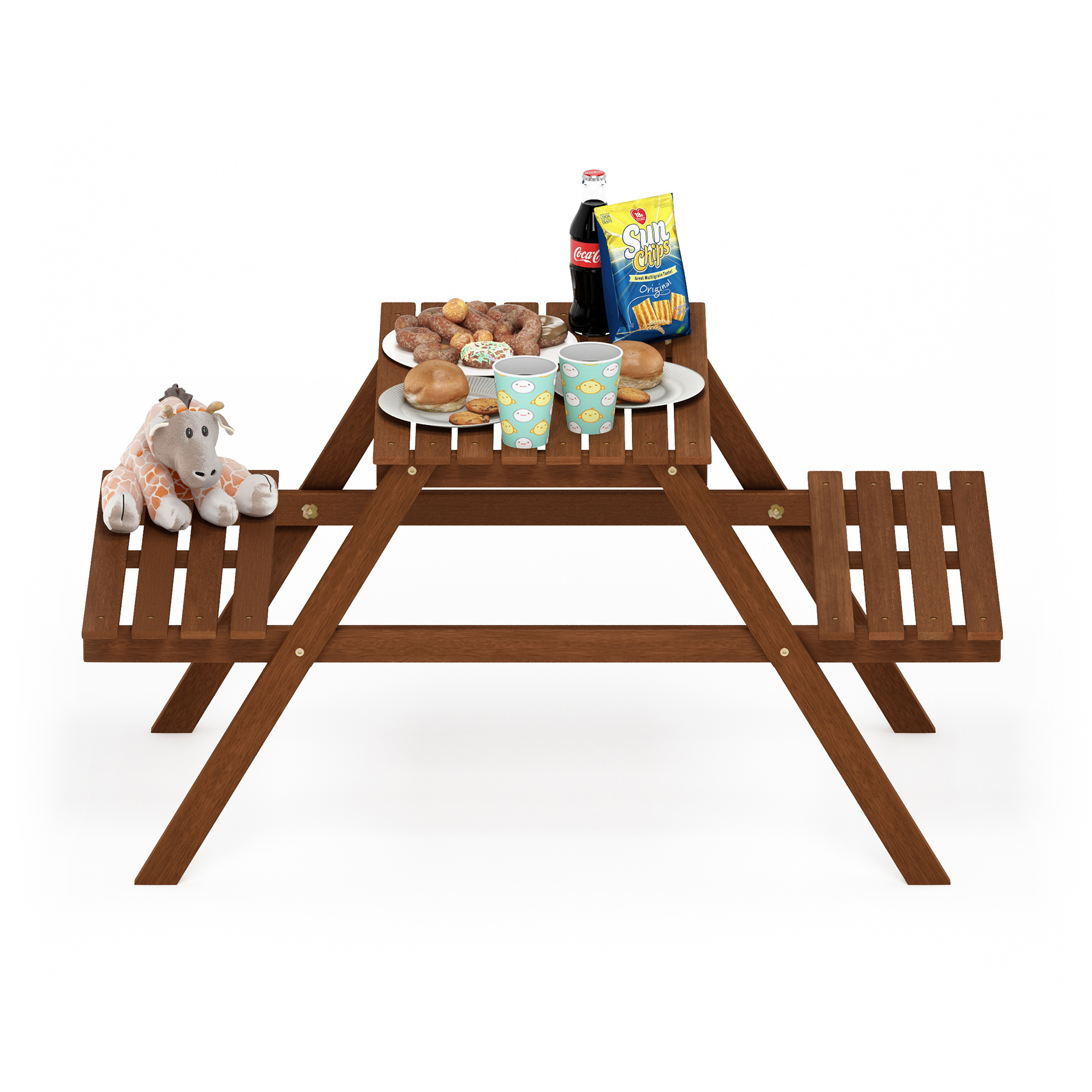 Furinno Tioman Hardwood Kids Picnic Table and Chair Set in Teak Oil - image 5 of 6