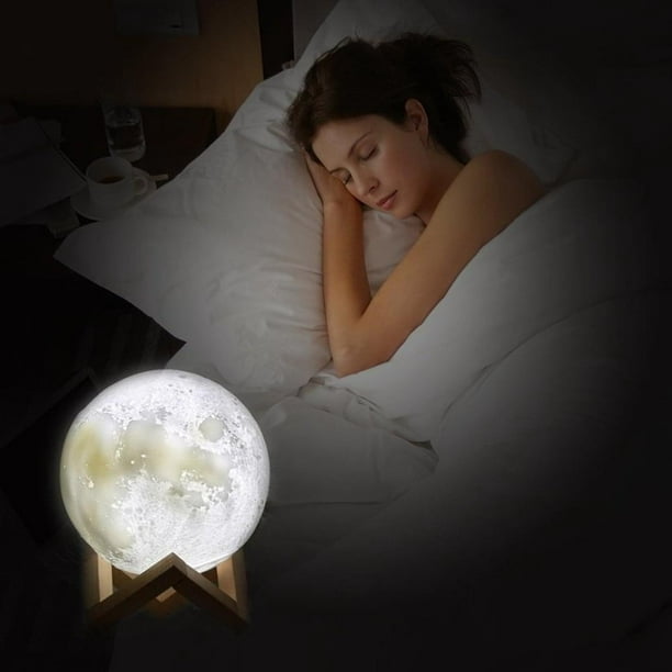 Lampe led lune bois rotin lin usb veilleuse chambre