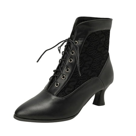 

GWAABD Summer Booties Wedges for Women Ankle Boots Autumn and Winter Fashion and Elegant Lace Hollow Pointed toe Comfortable Front Lace Up