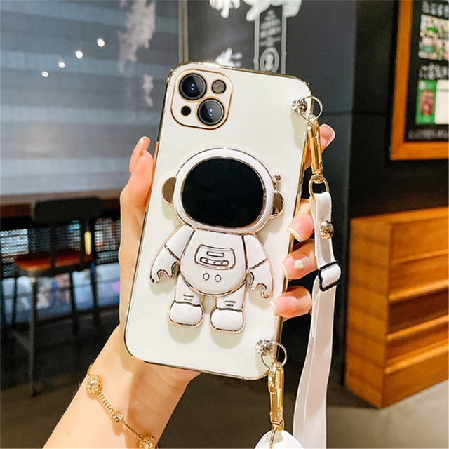 Funda de teléfono con cordón cruzado de astronauta para iPhone 13, 12, 11, 14 Pro Max, XR, XS Max, X, 7, 8, 6, 6S Plus, Mini funda de silicona con soporte Fivean unisex