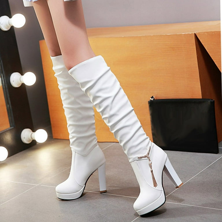 FAMTKT Women's Pointed Toe High Heel Boots Long Stretch Sexy Knee