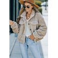 thumbnail image 4 of POGLIP Women's Khaki Solid Color Plush Fleece Button up Jacket, 4 of 6