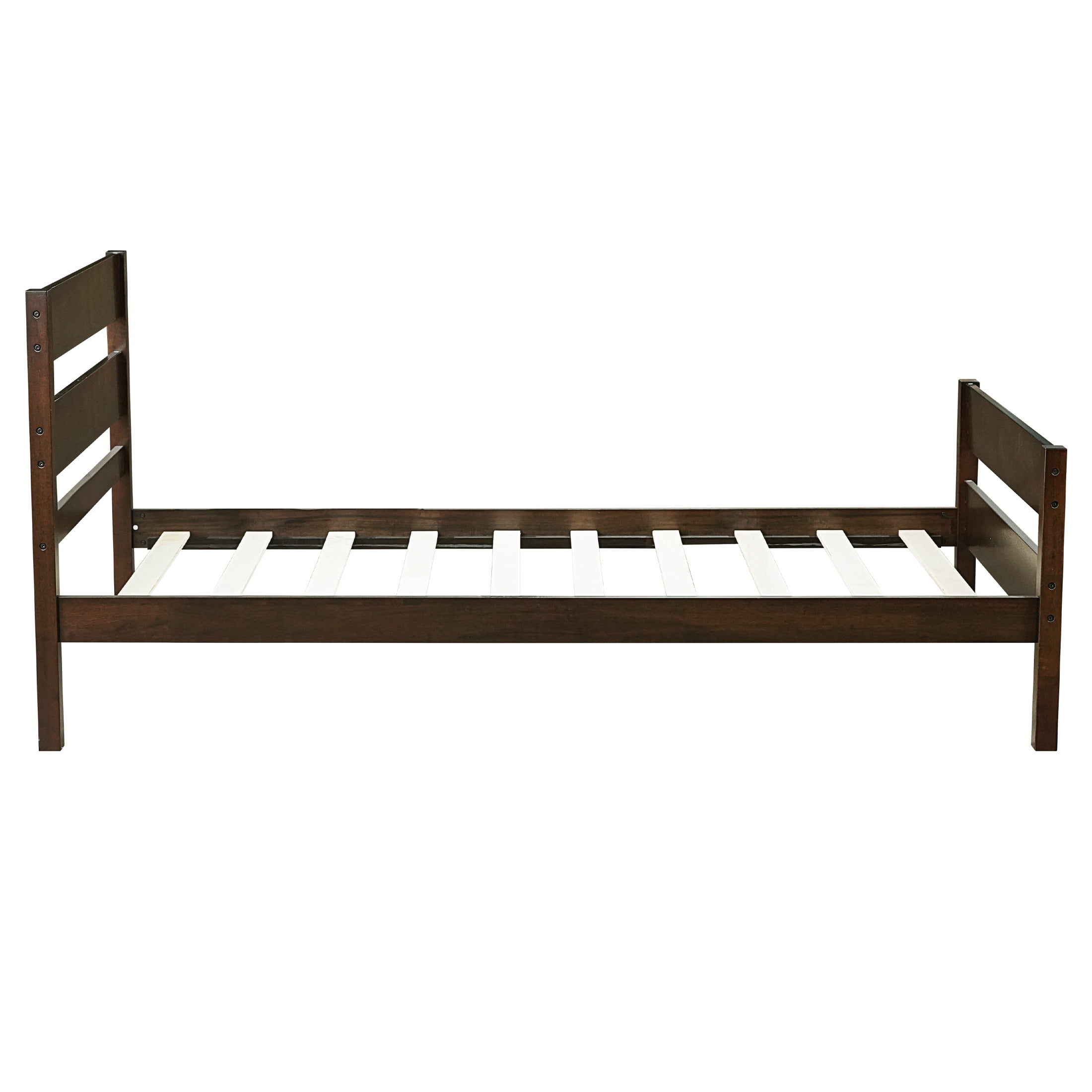 PORKISS Twin Size Bed Frame for Kids, Wood Bed Frame with Headboard/Footboard for Teens Boys Girls, No Box Spring Needed, Espresso #2