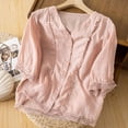 thumbnail image 6 of Short Sleeve Tops for Women Cotton And Linen Crochet Artistic Small Versatile Shirt V Neck Casual Fashion Womens Blouses, 6 of 6