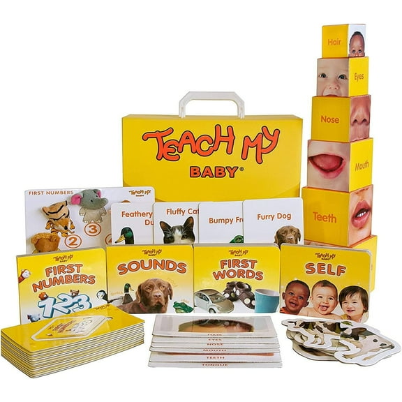 Teach My: Learning Kit - Baby - Screen Free Set, Numbers-Words-Self-Sounds-Matching, Storage Case, Guided Child Development, 20 Min A Day, 6 mo 