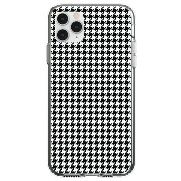 DistinctInk Clear Shockproof Hybrid Case for iPhone 12 MINI (5.4" Screen) - TPU Bumper, Acrylic Back, Tempered Glass Screen Protector - Black White Houndstooth Pattern