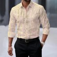 thumbnail image 2 of GuangCheng Men's Long Sleeve Button Down Shirts,Abstract Print,Vertical,Pattern Design Casual Dress Tops Fashion Piece,Khaki,Size XL, 2 of 6