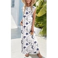 thumbnail image 2 of Vestido largo Zeagoo con estampado floral y cuello redondo dividido, azul, 2 of 5
