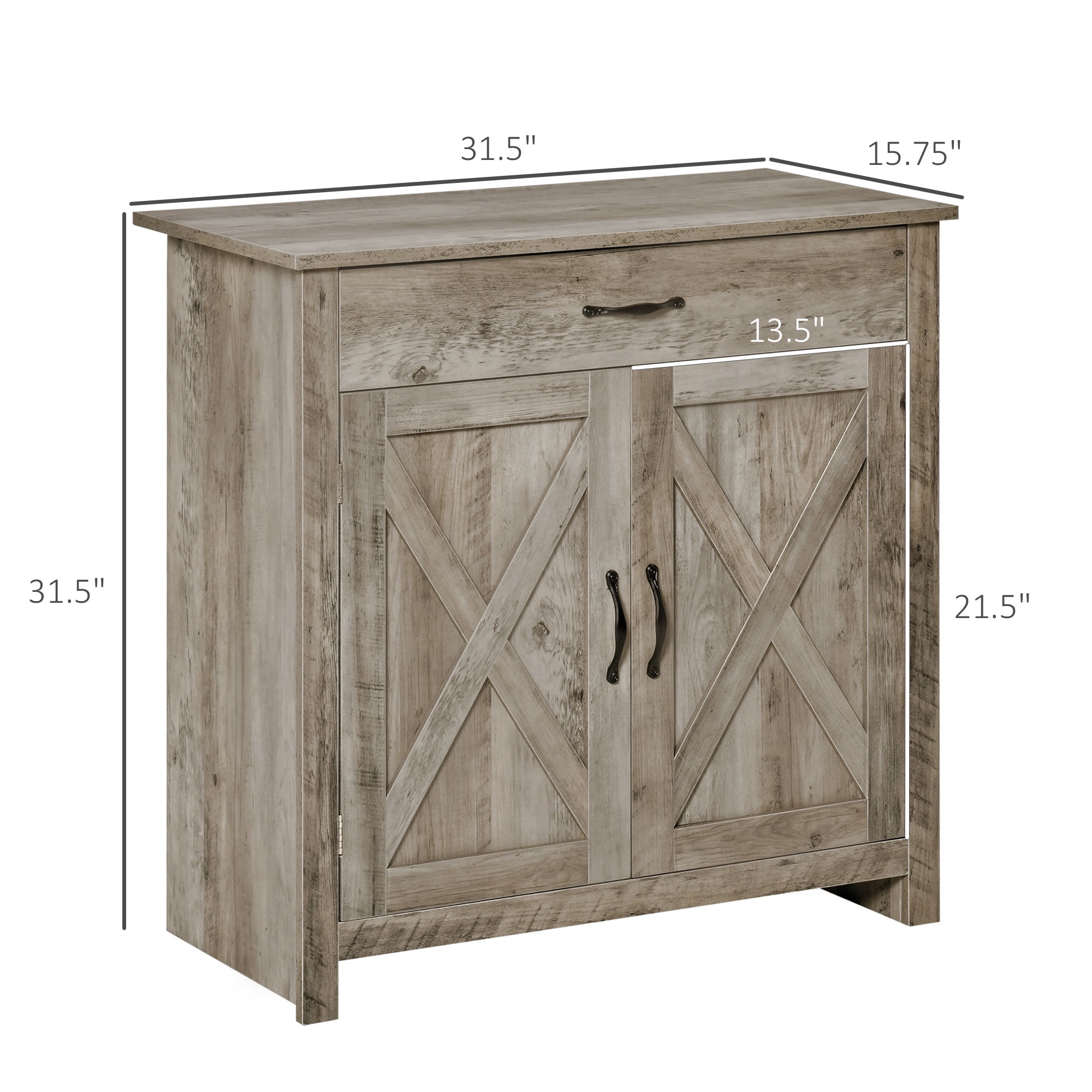 HOQBN Farmhouse Sideboard Buffet Cabinet, Barn Door Coffee Bar Cabinet with Drawer and Adjustable Shelf for Kitchen, Living Room, Entryway, Gray