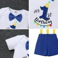 thumbnail image 6 of FYMNSI Baby Boy First Birthday Cake Smash Outfit My 1st Birthday Party Gentleman Bow Tie Short Sleeve Romper Y-Back Suspenders Shorts Pants Set, 6 of 7