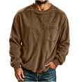 thumbnail image 2 of CLOISE Lightweight Sweatshirts for Mens with Pockets Big and Tall Velvet Corduroy Crew Neck Casual Pullover Tops Solid Color Long Sleeve Cuffed Sleeve Fall Winter Loose Clothing Coffee S, 2 of 6