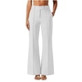 thumbnail image 4 of Pants for Women Elastic Waist Work Office Solid Color Straight Leg Casual Pants White XXL, 4 of 7