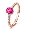thumbnail image 1 of Classic 1.75 Carat Red Ruby 8x6mm Oval Cut And Moissanite Diamond Engagement Ring in 10k Rose Gold, 1 of 5