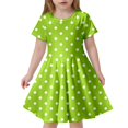 thumbnail image 1 of Robe pour Bébé Fille, Robe d'Été à Pois, Ajustée, Douce, Respirante, Manches Courtes, Décontractée, Verte 8 Ans-9 Ans, 1 of 4