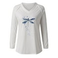 thumbnail image 4 of Weikingp Casual Tops for Women Womens Long Sleeve T Shirts Women's T Shirt Blend Printed Long Sleeved V Neck Top Cooling Shirts for Women White XL, 4 of 4