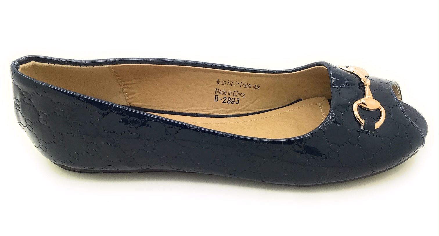 Victoria K Open Toe Gold Buckle Ballerina Flats (Women)