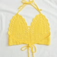 thumbnail image 3 of Top de sujetador de crochet atado con cuello en V, suave, delgado, ahuecado, top de bikini de punto con cuello halter de moda para mujer, amarillo, L, 3 of 5