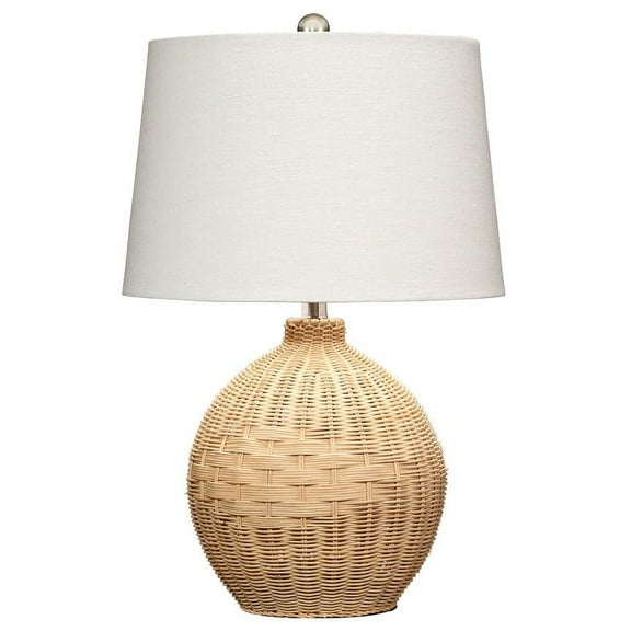 J&D Designs Cape 1-Light Rattan & Linen Table Lamp in Natural/White
