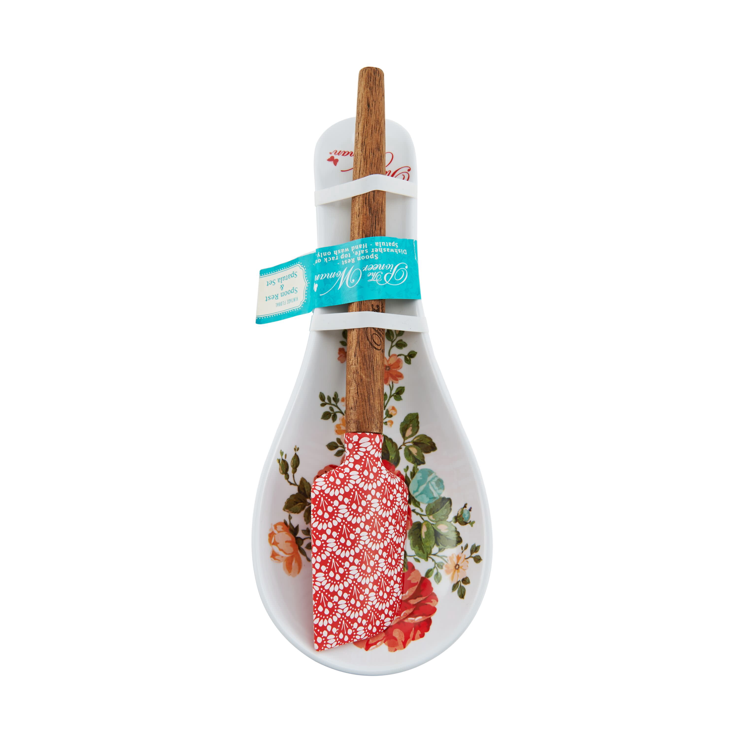 The Pioneer Woman 2-piece Spoon Rest and Spatula Set in Vintage Floral