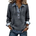 thumbnail image 5 of Women's Oversized Tshirts Denim Knit Patchwork Button Up Pullover Long Sleeve Shirts for Women, 5 of 5
