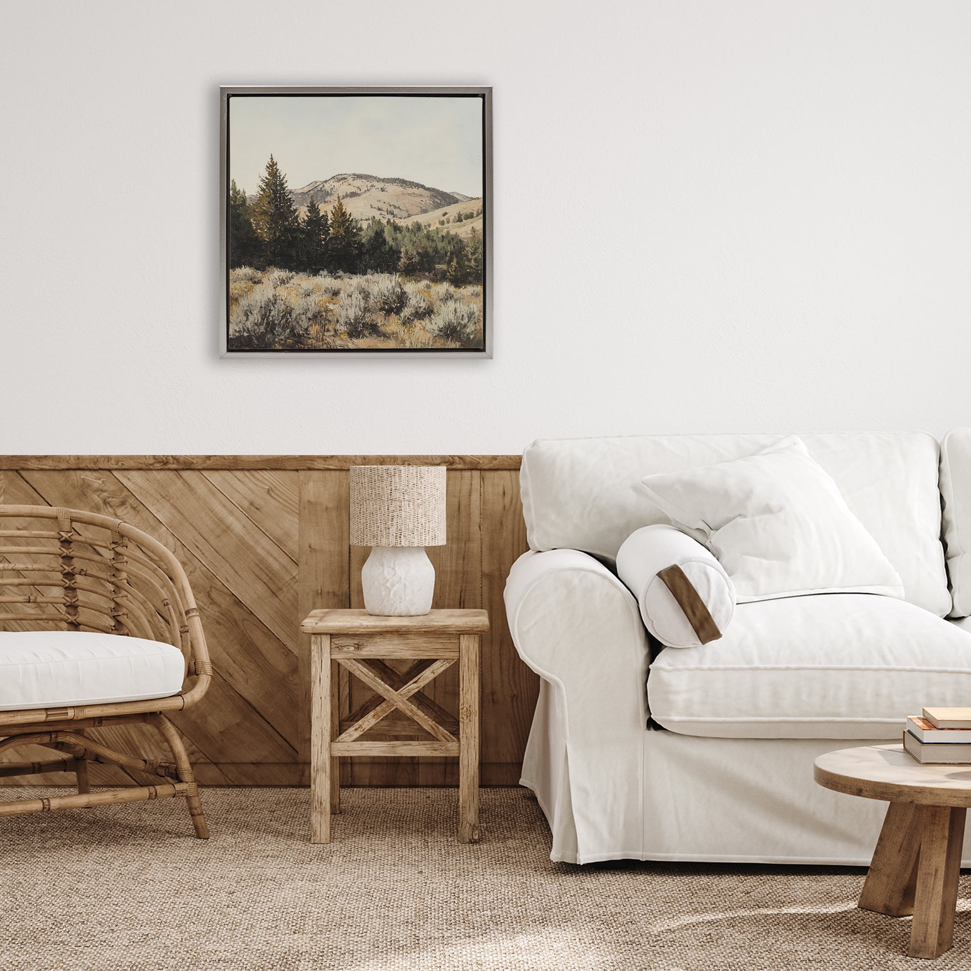 Stupell Industries Cedar Mountain View Gray Framed Floater Canvas Wall Art, design by Petal Prints Design