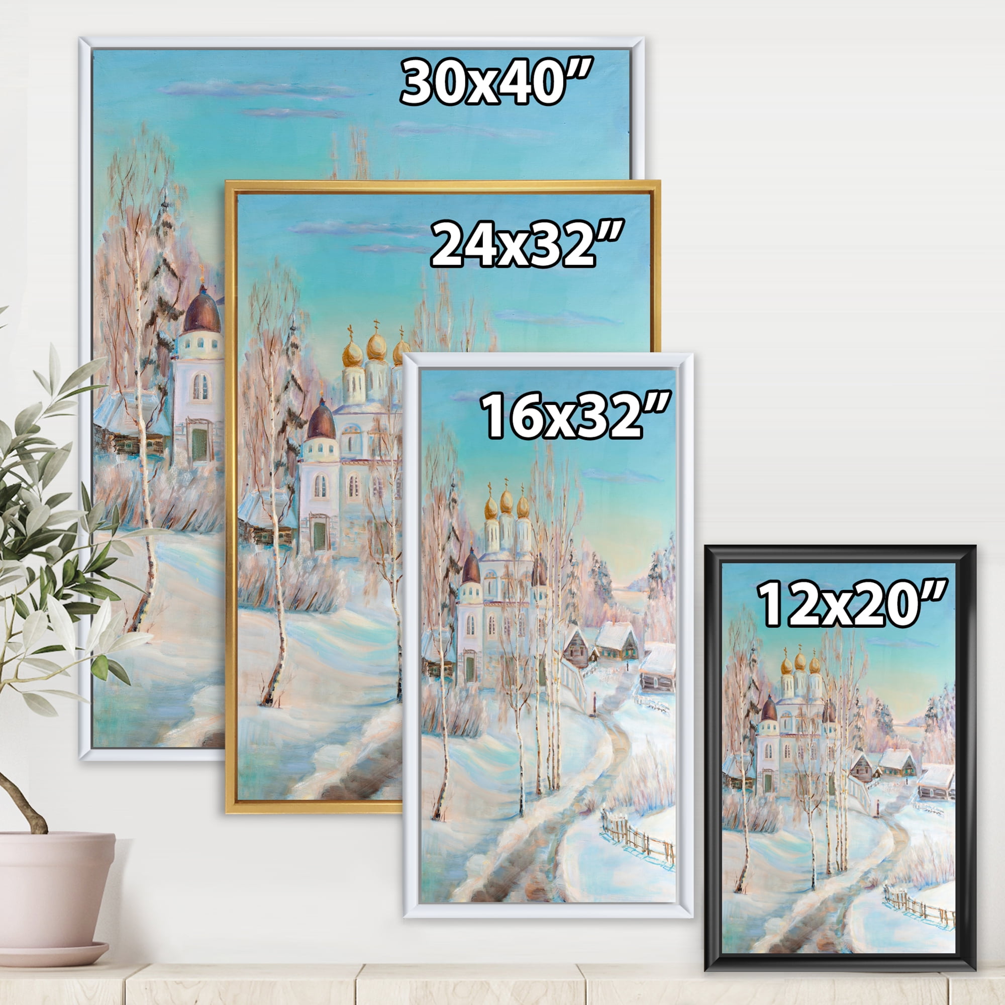 Designart 'Temple Over Country Road In Winter Landscape' Traditional Framed Canvas Wall Art Print