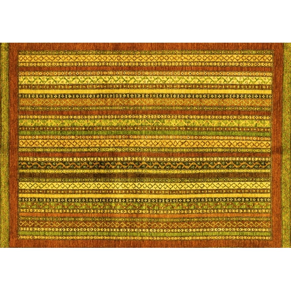 Ahgly Company Machine Washable Indoor Rectangle Abstract Yellow Modern Area Rugs, 5' x 8'