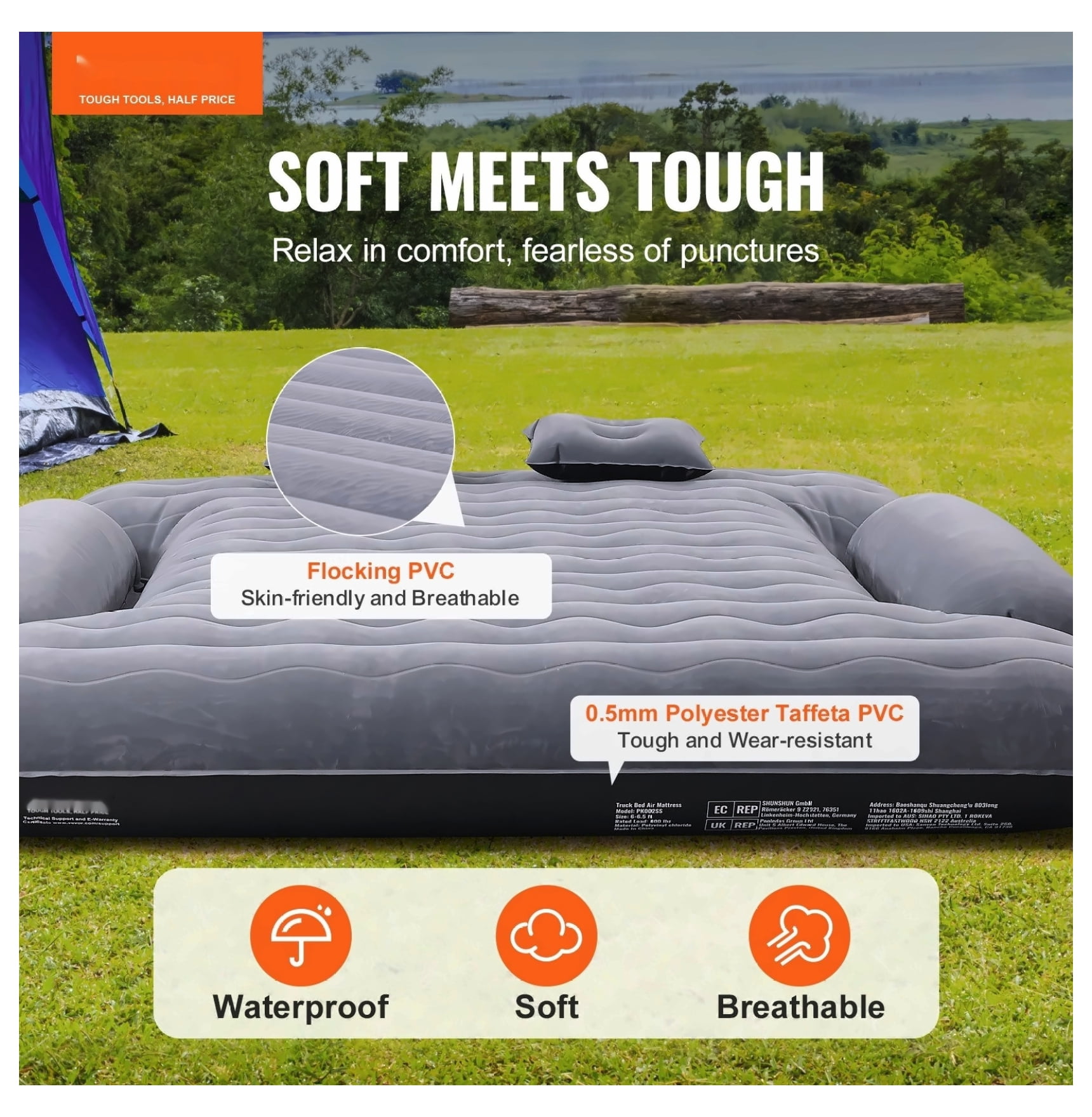 Truck Bed Air Mattress 6-6.5ft, Full Size, with 12V Pump & Pillows