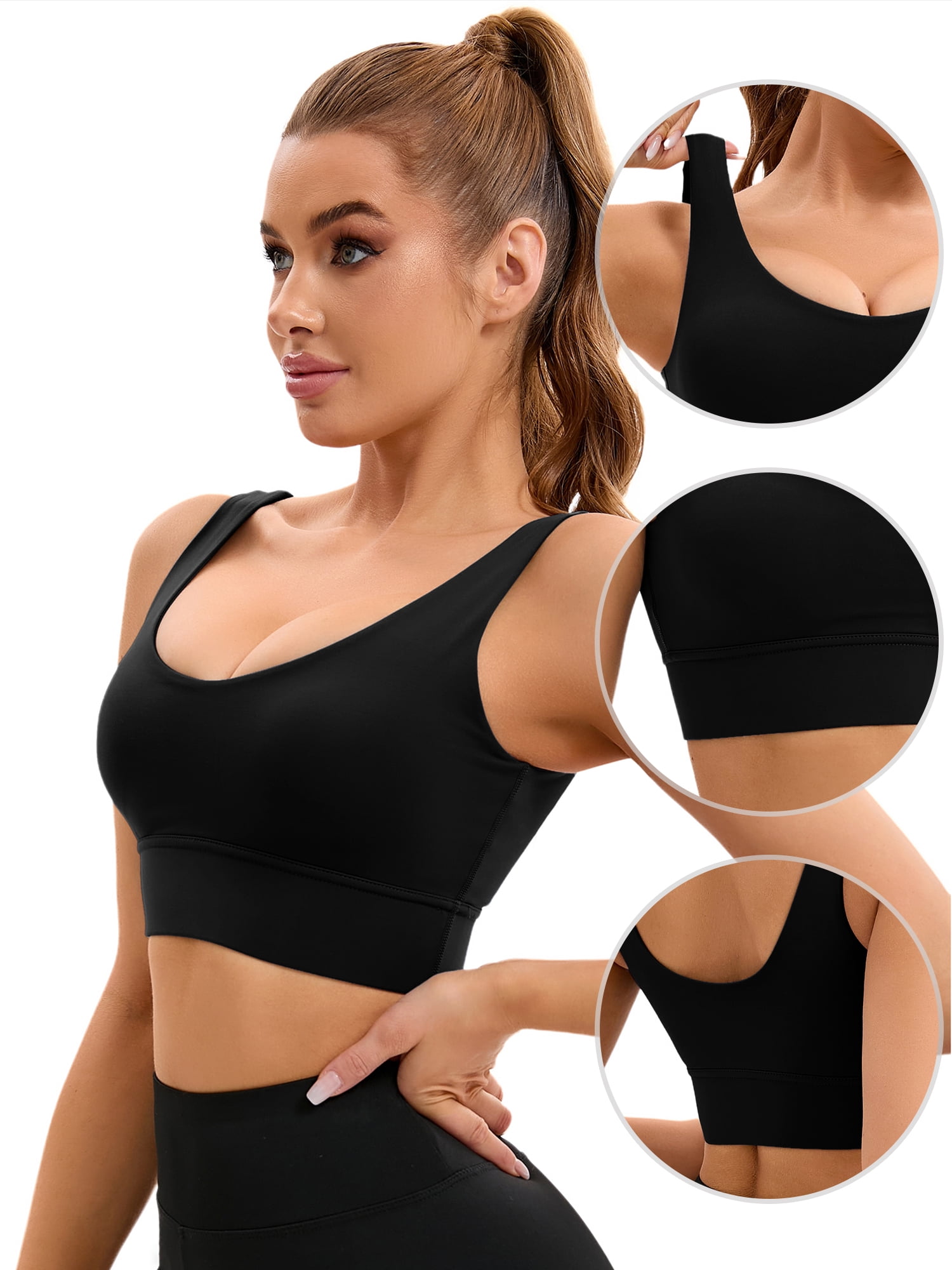 Unique Bargains Women's V-Neck Workout Crop Top Bra U Back Sports Bras M Black